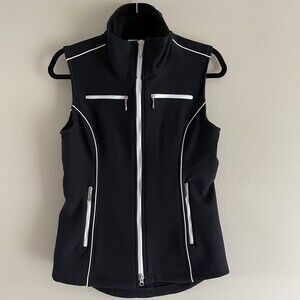 JoFit Golf Vest Top Size XS Zip Up Pockets High Neck Sleeveless Black Reflective